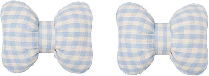 Car Accessories Plaid Bow Headrest Lumbar Pillow 4PCs Set Cotton Linen Elegant Soft Car Seat Cushions for Daily Commuting Trave (Blue Plaid,Lumbar Pillow 2pcs)