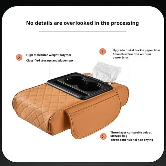 Multifunctional PU Leather Car Armrest Box Mat with Central Elbow,2026 New Universal Car Armrest Cover/Cushion/Organizer,5 in 1 Center Console Pad with Cup Holder,Fit for Most Cars, Suvs, Trucks