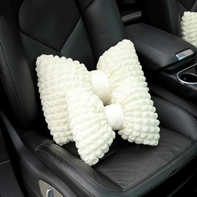 4 Pack Bow Shaped Car Headrest Pillow and Lumbar Support Pillow Cute Butterfly Knot Throw Pillow for Car Driving Seat Decor