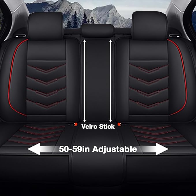 MVRVMV for Ford F-350 2010-2026 Seat Covers, Waterproof Leather Seat Cover with 2* Neck Pillow and 2* Lumbar Support (5 Seat Luxury,Black-Red)
