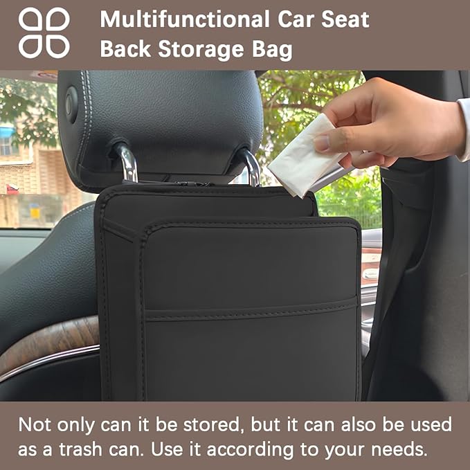 Car Seat Back Organizer, Leather Multipurpose Hanging Vehicle Backseat Headrest Storage Bag, Automotive Pouch Pocket Organizer for Kids & Adults, Universal for Truck SUV Sedan (Red)