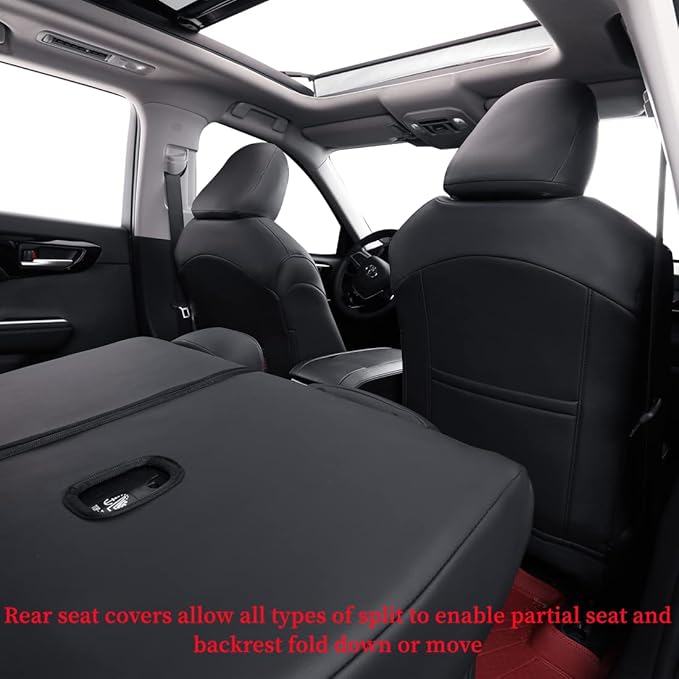coverdream Full Set Customized Car Seat Covers Fit for 2014-2019 Toyota Highlander Hybrid LE,XLE,LE Plus,8-Passenger,Second Row 40/60 Split Seat,Fully Covered Leatherette Seat Protector (Black&Red)