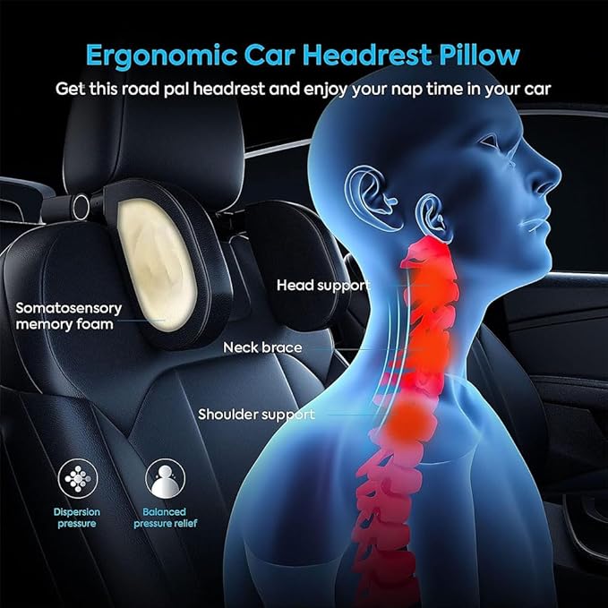 Car Seat Headrest Lumbar Support Kit for Tesla Model Y 2021 2022 2023, Ergonomic Memory Foam Head Neck Pillow Back Cushion Drivers Travel Anti Fatigue,D/Pink
