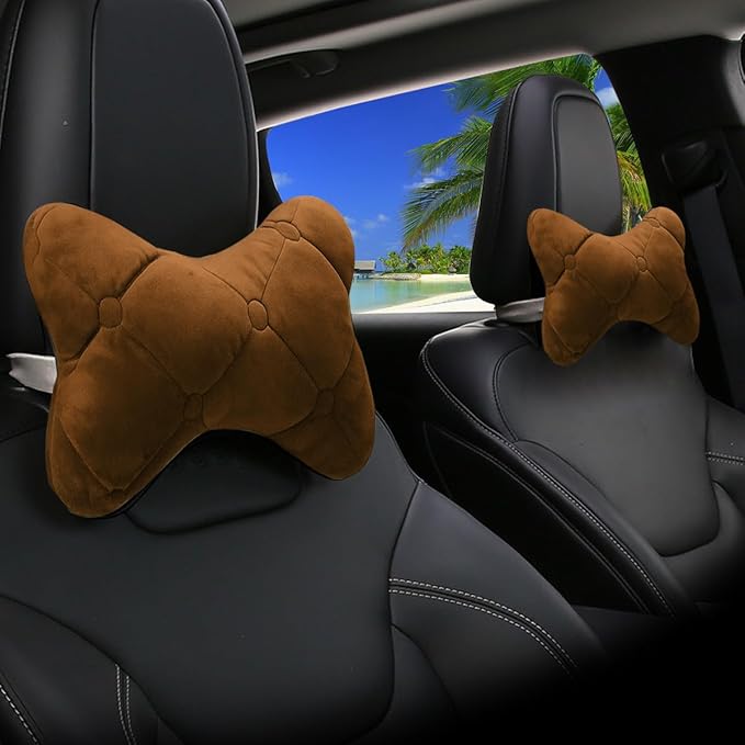 2PCS Car Headrest Pillow, Soft Comfortable Vehicle Neck Pillow Cushion, Automotive Interior Head Rest Pad Accessories for Driving Fatigue Relief, Universal for SUV, Sedan, Truck (Khaki)