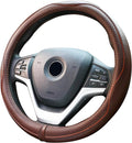 Valleycomfy Steering Wheel Covers Universal 15.75 inch - Genuine Leather, Breathable, Anti Slip & Odor Free (Coffee, L(15" 1/2-16"))