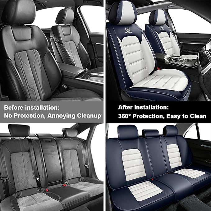 AREKA 5 Seat Covers for Honda Civic 2002-2026 Breathable Car Seat Covers,Anti-Slip Waterproof Car Seat Protectors with Airbag,Automotive Vehicle Cushion with Storage Pockets (Standard,Blue)