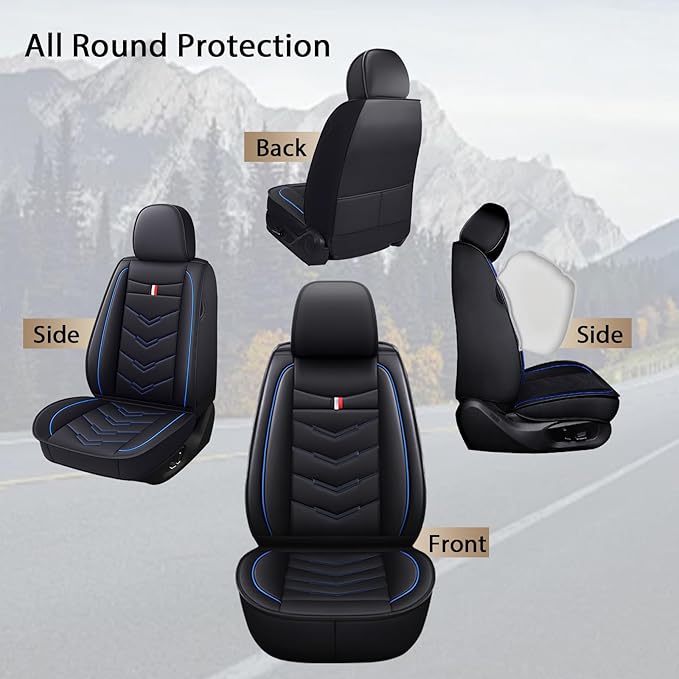 MVRVMV 2-Seat Car Seat Covers for Honda Pilot 2010-2026, Waterproof Non-Slip Wear-Resistant Leather Seat Cover (2 Seat Standard, Black-Blue)
