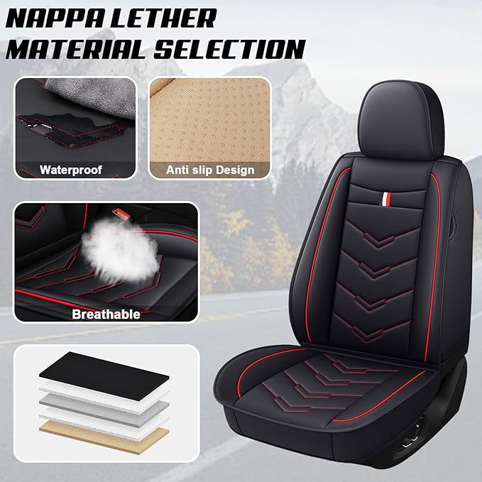 MVRVMV for Ford Escape 2005-2026 Seat Covers, Waterproof Leather Seat Cover (2 Seat Standard,Black-Red)