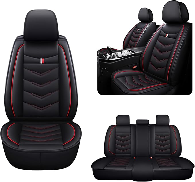 MVRVMV for Ford Bronco Sport 2021-2026 Seat Covers, Waterproof Leather Seat Cover (5 Seat Standard,Black-Red)