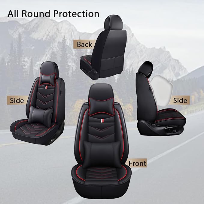 MVRVMV Car Seat Covers for Ford Explorer 2012-2026, Waterproof & Wear-Resistant Front and Rear Seat Protectors with 2* Neck Pillow and 2* Lumbar Support (7 Seat Luxury, Black-Red