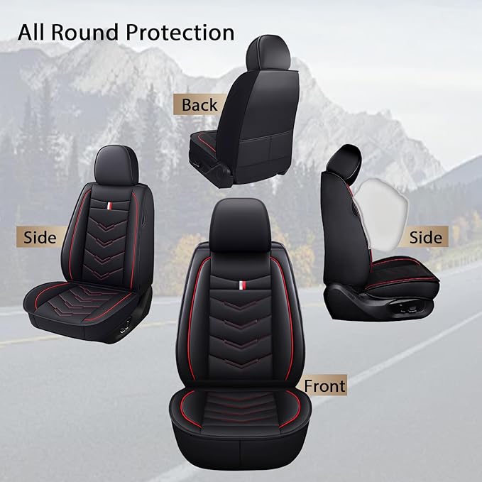 MVRVMV for Ford Edge 2007-2024 Seat Covers, Waterproof Leather Seat Cover (5 Seat Standard,Black-Red)