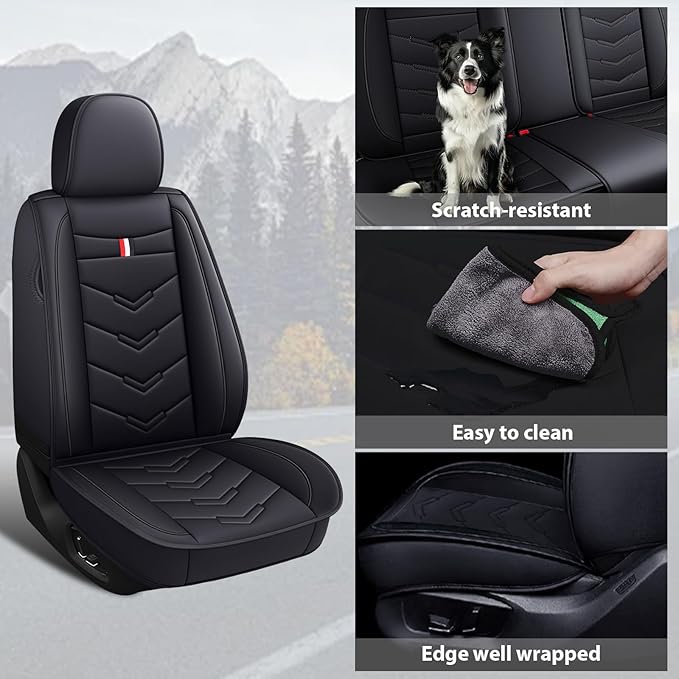MVRVMV 2-Seat Car Seat Covers for Honda Pilot 2010-2026, Waterproof Non-Slip Wear-Resistant Leather Seat Cover (2 Seat Standard, Black)