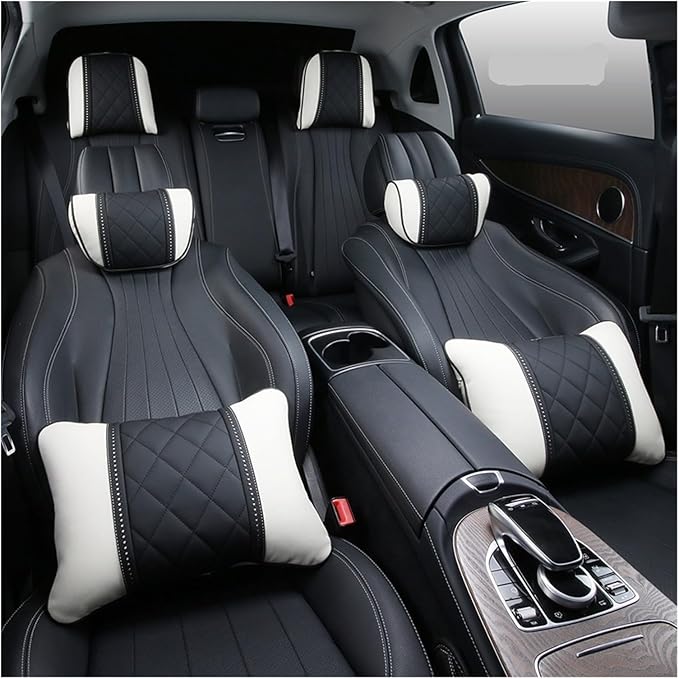 Luxury NAPPA Headrest Compatible For Mercedes Maybach S-Class Leather Lumbar Pillows Car Neck Travel Seat Cushion Support Car Accessories(Beige coffee Maybac)