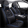 MVRVMV Seat Covers for Ford Mustang 2006-2026, Waterproof Leather Auto Seat Cover with 2* Neck Pillow and 2* Lumbar Support (2 Seat Luxury,Black-Blue)