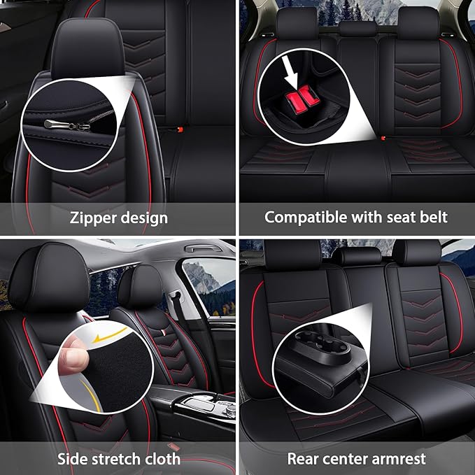 MVRVMV for Ford Mustang 2006-2026 Seat Covers, Waterproof Leather Seat Cover (2 Seat Standard,Black-Red)