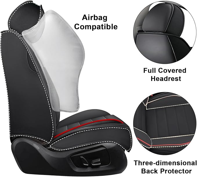 AREKA 2 Car Seat Covers for Honda Civic 2002-2026 Breathable Leather,Waterproof Car Seat Protectors with Comfort Headrest Pillows,Automotive Vehicle Cushion with Storage Pockets (Luxury,Redline)