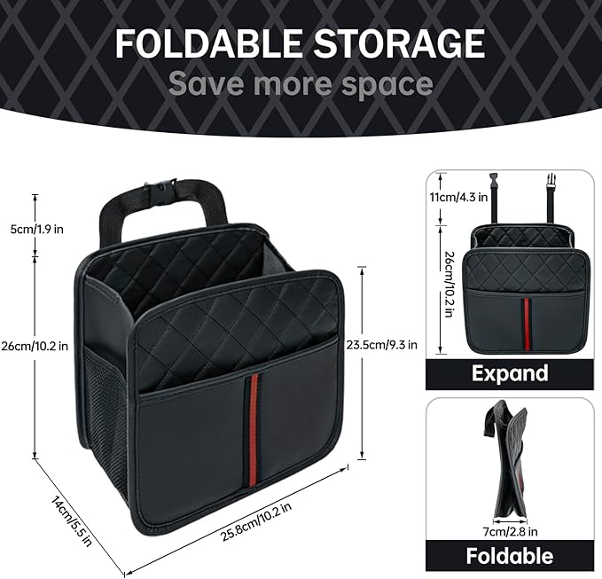 Car Seat Back Organizer, 1 Pack Multifunctional car organizers and storage with Cup Holders, Car Trash Can, Back of Seat Car Organizer for Kids & Adults, Universal for Most Cars, Black