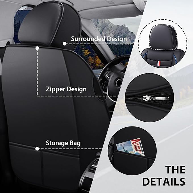 MVRVMV Seat Covers for Ford Escape 2005-2026, Waterproof Leather Auto Seat Cover (5 Seat Standard,Black-Blue)