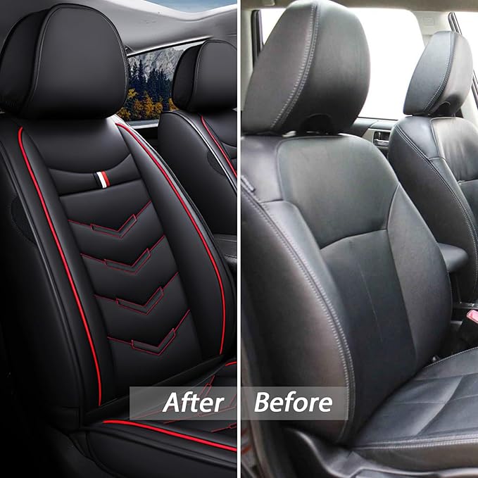 MVRVMV for Ford Explorer 2007-2026 Seat Covers, Waterproof Leather Seat Cover (5 Seat Standard,Black-Red)