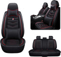MVRVMV for Ford Mustang 2006-2026 Seat Covers, Waterproof Leather Seat Cover with 2* Neck Pillow and 2* Lumbar Support (5 Seat Luxury,Black-Red)