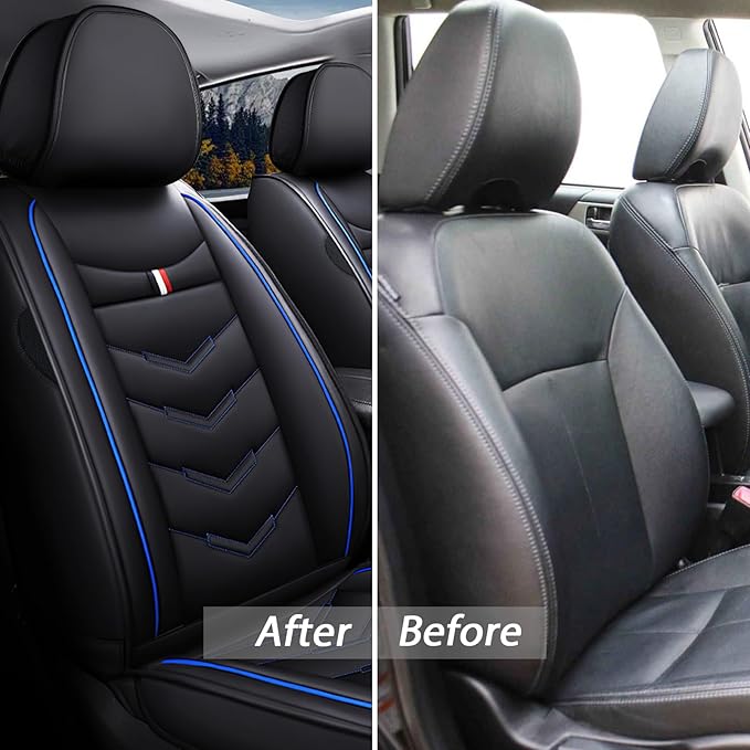 MVRVMV 5-Seat Car Seat Covers for Honda Pilot 2010-2026, Waterproof Non-Slip Wear-Resistant Leather Seat Cover (5 Seat Standard, Black-Blue)