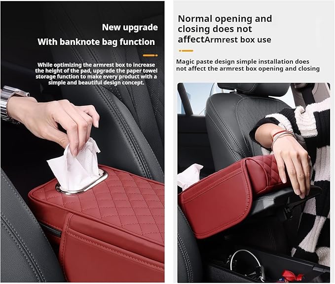 Car Armrest Pads for Hyundai Santa Fe Sport 2013 2014 2015 2016 2017 2018,Leather Center Console Covers Waterproof Anti-Slip Scratch Comfortable Automobile Protective Accessories,Grey