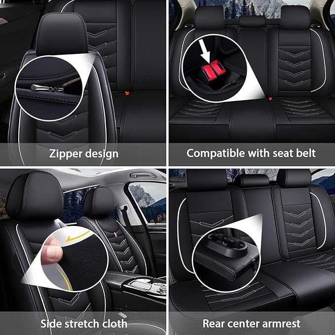 MVRVMV 8 Seat Covers for Honda Pilot 2010-2026, Waterproof Anti-Slip Car Seat Cover Compatible with Airbags (8 Seat Standard, Black-White