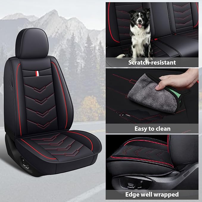 MVRVMV for Ford Edge 2007-2024 Seat Covers, Waterproof Leather Seat Cover (2 Seat Standard,Black-Red)