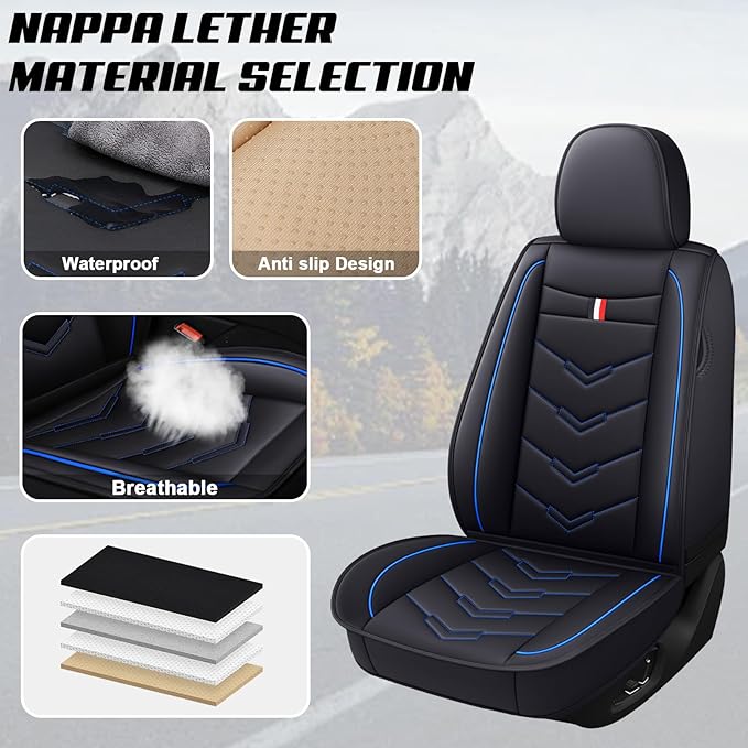 MVRVMV Seat Covers for Ford Mustang 2006-2026, Waterproof Leather Auto Seat Cover (2 Seat Standard,Black-Blue)