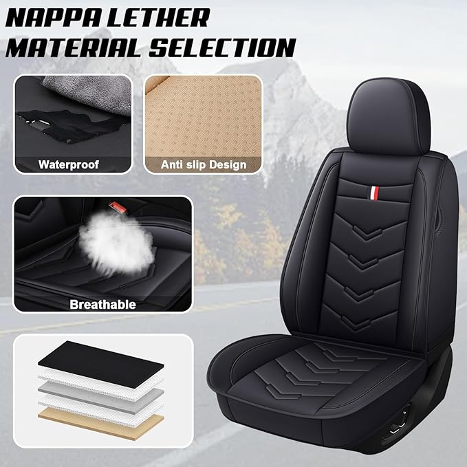 MVRVMV 2-Seat Car Seat Covers for Honda Pilot 2010-2026, Waterproof Non-Slip Wear-Resistant Leather Seat Cover (2 Seat Standard, Black)