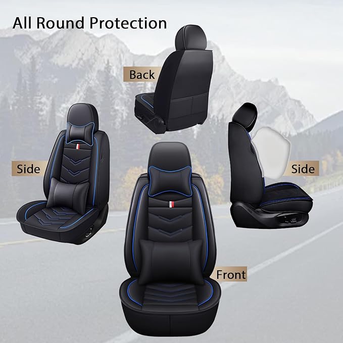MVRVMV Luxury Car Seat Covers for Honda Pilot 2010-2026, Nappa Leather Auto Seat Cover with 2 Neck Pillows and 2 Lumbar Supports (2 Seat Luxury, Black-Blue)