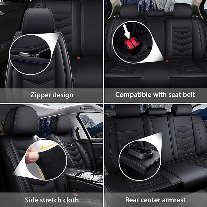 MVRVMV 5-Seat Car Seat Covers for Honda Pilot 2010-2026, Waterproof Non-Slip Wear-Resistant Leather Seat Cover (5 Seat Standard, Black)