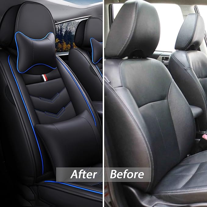 MVRVMV Luxury Car Seat Covers for Honda Pilot 2010-2026, Wear-Resistant Front and Rear Seat Cover with 2* Neck Pillow and 2* Lumbar Support (8 Seat Luxury, Black-Blue