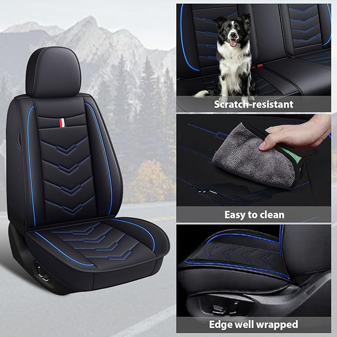 MVRVMV Seat Covers for Ford Bronco 2021-2026, Waterproof Leather Auto Seat Cover (2 Seat Standard,Black-Blue)