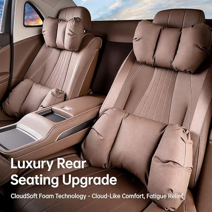 Car Neck Pillow & Lumbar Support for Lincoln Aviator 2020-2024 Ergonomic Breathable Mesh Auto Seat Back Cushion Headrest,Brown-Neck Pillow