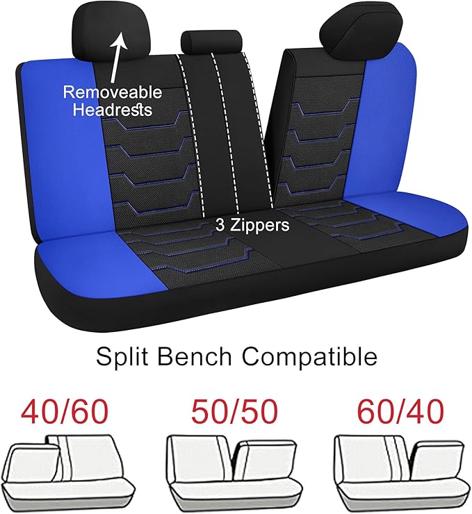 CAROMOP Breathable Car Seat Covers Full Seats,3D Air Mesh Cloth Seat Covers for Cars, Split Bench Compatible Car Interior Covers, Universal Fit Most Car Sedan Truck SUV(Black/Blue)