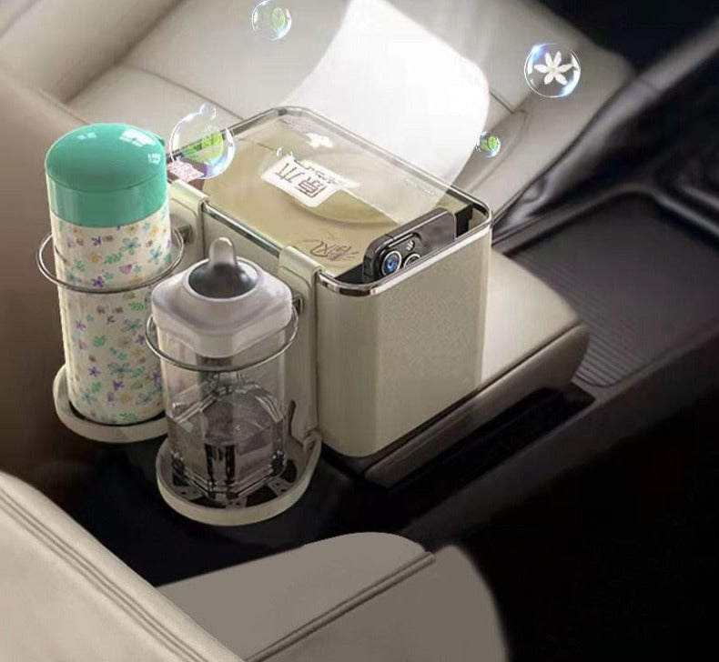 Car Cup Holder, Tissue Box & Multifunctional Armrest Storage